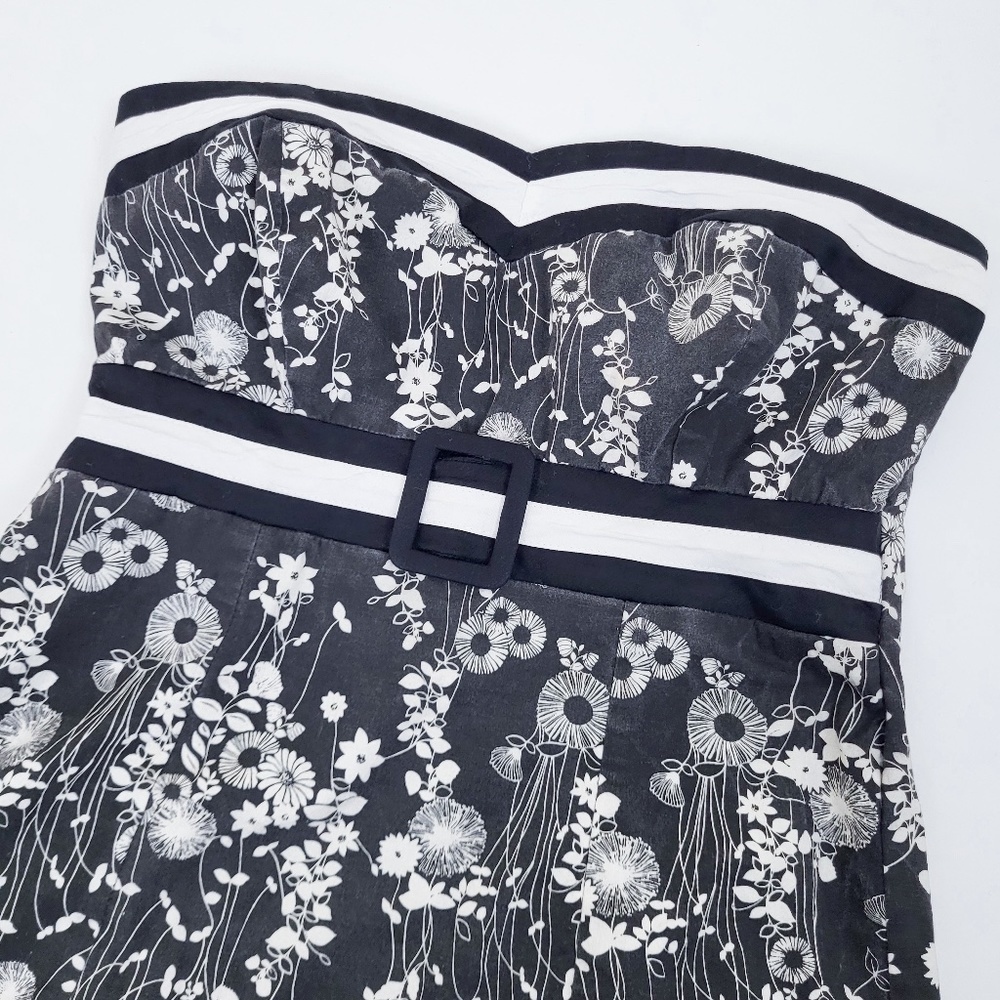 Y2K Floral Mini Strapless Babydoll Dress Petticoat Formal Size Small Black White - Picture 12 of 16